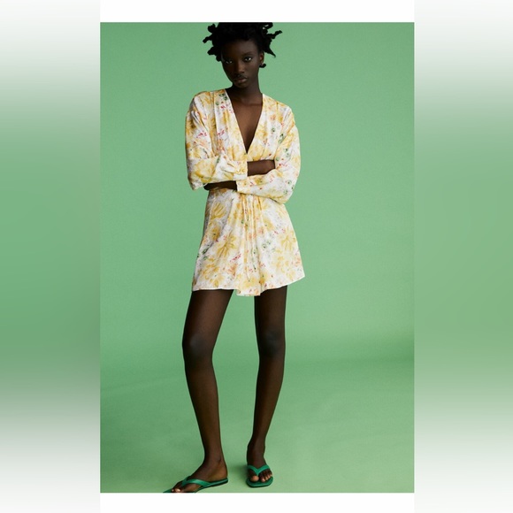 ZARA Yellow Floral DRESS - Picture 1 of 12